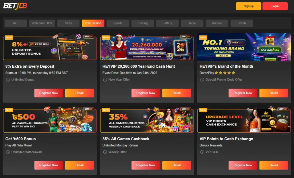 Live casino bonuses and promotions